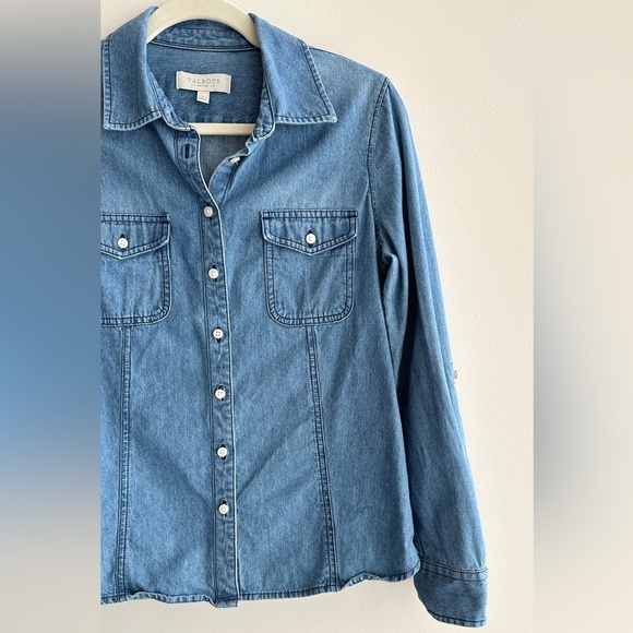Talbots Petites Denim Button-Up Shirt, Medium Wash Chambray Shirt, Size SP - Picture 4 of 15
